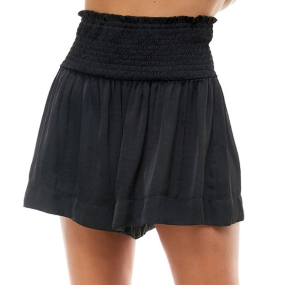 Shop TCEC High Waist Black Smocked Shorts